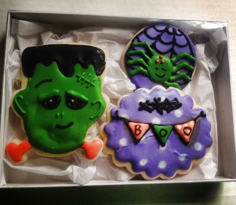 Fall/ Halloween Cookie Gift Box, Fall Birthday, Birthday Gift, Frankenstein Cookies, Halloween Party, Thank You Gift, decorated Cookies image 1