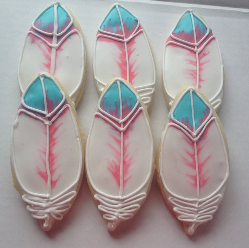 Feather Sugar Cookies / BOHO party favor/ decorated cookie/ bohemian chic image 1