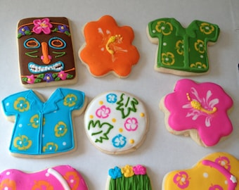 Luau Cookies - luau party -Hawaiian Party- beach party - tropical party - decorated cookies - sugar cookies - cookie favors - luau birthday