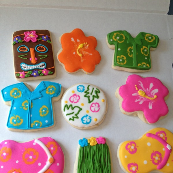 Luau Cookies - luau party -Hawaiian Party- beach party - tropical party - decorated cookies - sugar cookies - cookie favors - luau birthday