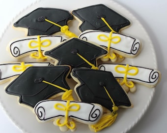 Graduation Cookies, Graduation Dessert, Graduation Cap Cookies, Diploma Cookies, Graduation Gift, Graduation Party Favors, Graduation Party