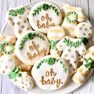 Greenery  Baby Shower Sugar Cookies, gender neutral baby shower, gold baby shower, Floral baby shower, baby shower favor, baby shower cookie