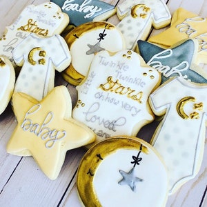 Twinkle Twinkle Little Star Baby Shower Sugar Cookies, gender neutral baby shower, gold baby shower, Stars baby shower, baby shower favor