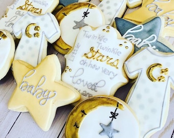 Twinkle Twinkle Little Star Baby Shower Sugar Cookies, gender neutral baby shower, gold baby shower, Stars baby shower, baby shower favor