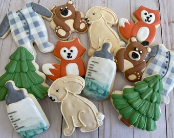 Woodland Baby Shower Cookies- 12 Cookies