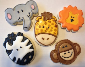 Zoo Animal Birthday Sugar Cookies - Safari Birthday Party - Safari Baby Shower Favors - Zoo Baby Shower - Decorated Sugar Cookies