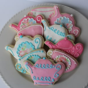 Tea Party Sugar Cookies, bridal shower, cookie favors, tea party favors, tea party birthday, tea party baby shower, tea party favors image 4