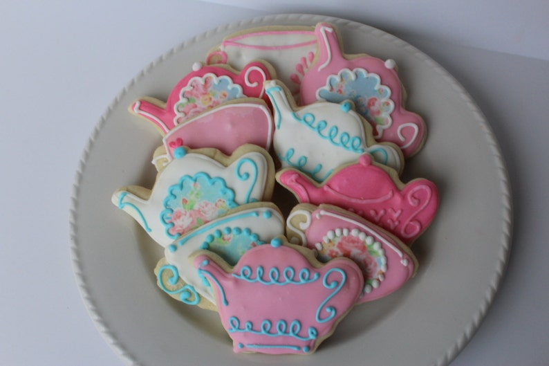 Tea Party Sugar Cookies, bridal shower, cookie favors, tea party favors, tea party birthday, tea party baby shower, tea party favors image 4