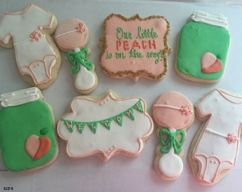 Peach Vintage Mason Jar Baby Shower Sugar Cookies