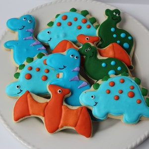Dinosaur Cookies, sugar cookies, dinosaur party, decorated cookies, dinosaur birthday, dinosaur favors image 1