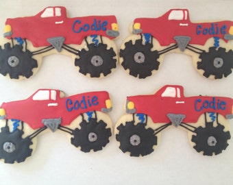 Monster Truck sugar cookies - decorated cookies - sugar cookies - cookie favors - monster truck birthday - monster struck party