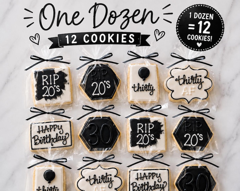 RIP My 20s Cookies – 1 Dozen (12 Cookies) – Death to My 20s 30th Birthday Cookies – Black & White Birthday Favors image 4
