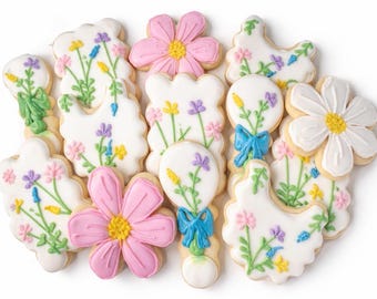 12 Baby in Bloom Cookies | Baby Shower Sugar Cookies | Floral Baby Shower Favors | Wildflower Cookies | decorated cookies