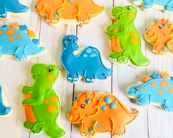 Dinosaur Cookies, sugar cookies, dinosaur party, decorated cookies, dinosaur birthday, dinosaur favors