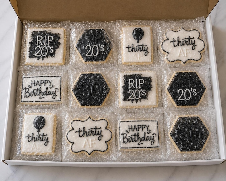 RIP My 20s Cookies – 1 Dozen (12 Cookies) – Death to My 20s 30th Birthday Cookies – Black & White Birthday Favors image 7