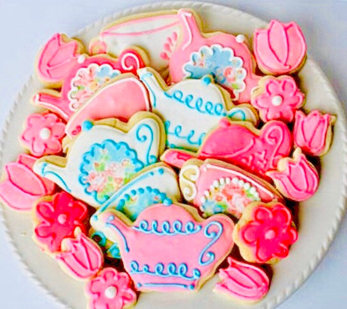 Tea Party Sugar Cookies Bridal Shower Cookie Favors Tea Etsy