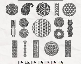 Celtic Knot SVG Bundle, Celtic Flower of life Clipart Vector PNG Bundle, Geometric Floral Knots Silhouette Design, Instant Download DXF Eps