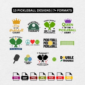 Mini paquete SVG de pickleball, imágenes prediseñadas divertidas de canchas de pickleball, frases de jugadores deportivos para camisetas (PNG, EPS, DXF), diseño de archivo de corte digital para Cricut