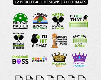 Pickleball SVG mini bundle, Pickleball player shirt PNG EPS clipart design, Funny Pickle Ball paddle cut file, digital cricut sports quotes