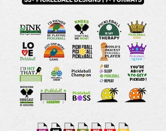 Pickleball SVG Mega Bundle, Pickle Ball Player Shirt Png design, Funny sports paddle design, cricut quotes Digital Download clipart cut file