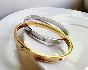 Elegante set di bracciali per coppia in oro e argento con chiusura a vite, gioielli minimalisti di lusso, regalo per lei e per lui