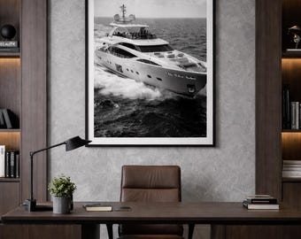Luxury Yacht Black White Wall Art | Modern Nautical Photography | Digital Download