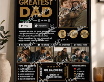 Dadflix Canva Photo Frame Template, Father's Day Poster, 3 Editable Versions (Digital Download)