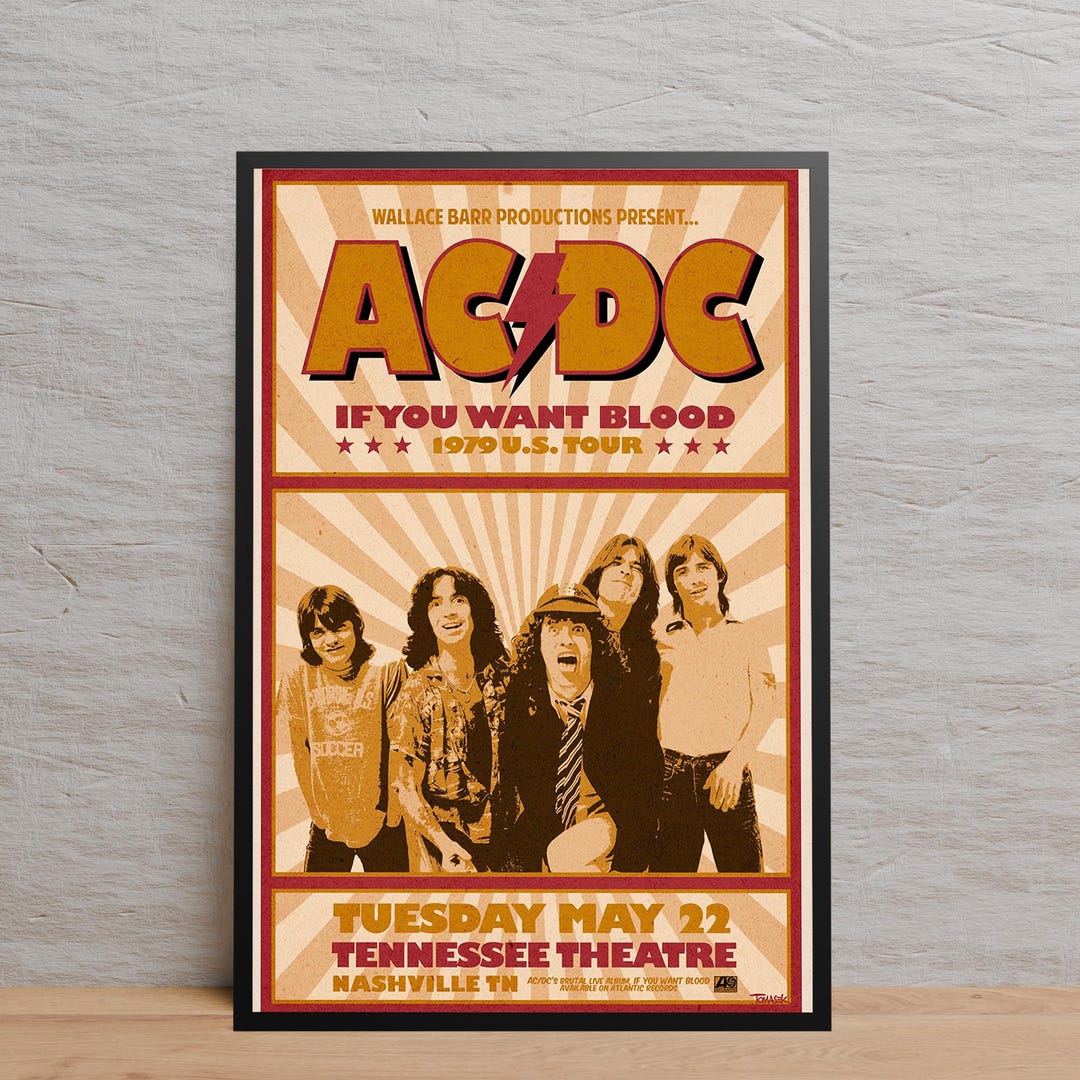 AC/DC Poster, Angus Young Wall Art, Hard Rock Poster, Rock Music Wall ...