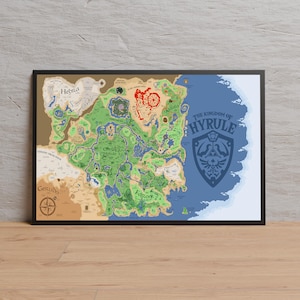 The Legend of Zelda Map Poster, Hyrule Print, High Quality Print, Video Game Wall Art, Gift for Gamers