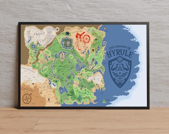 The Legend of Zelda Map Poster, Hyrule, High Quality Print, Video Game Wall Art, Gift for Gamers