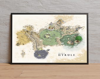 The Legend of Zelda Map Poster, Hyrule, High Quality Print, Video Game Wall Art, Gift for Gamers