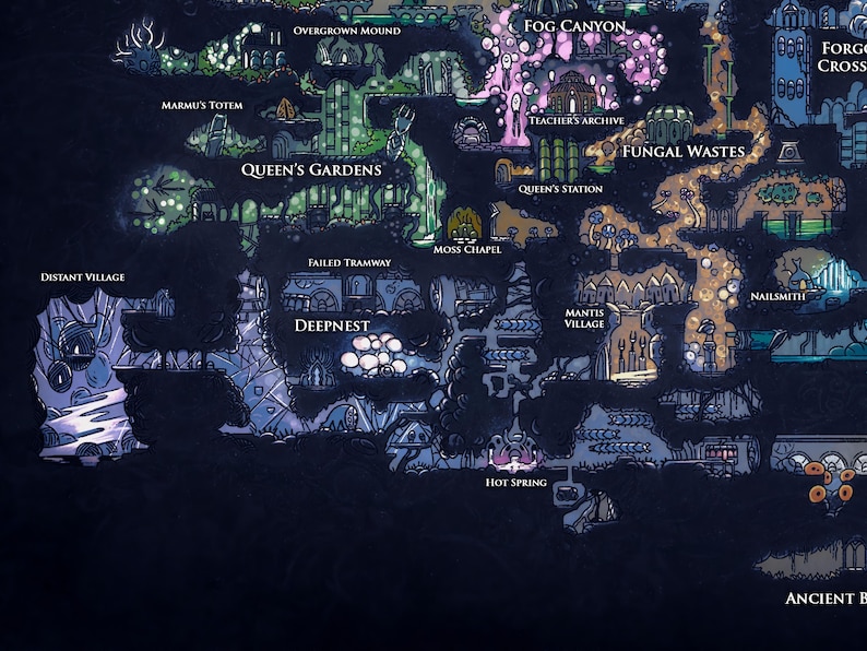 Hollow Knight Map Poster, Hallownest, High Quality Print, Video Game ...