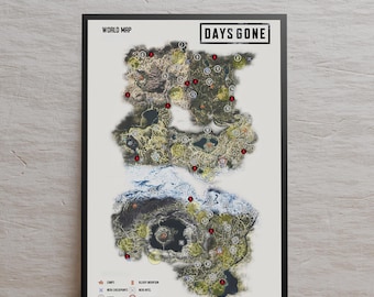 Days Gone Map Poster, High Quality Print, Video Game Wall Art, Gift for Gamers