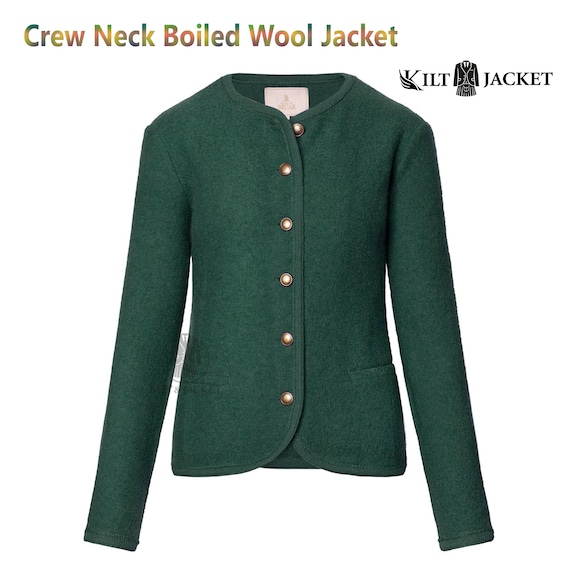 Ladies Crew Neck Boiled Wool Jacket – Timeless Warmth Meets Effortless Style