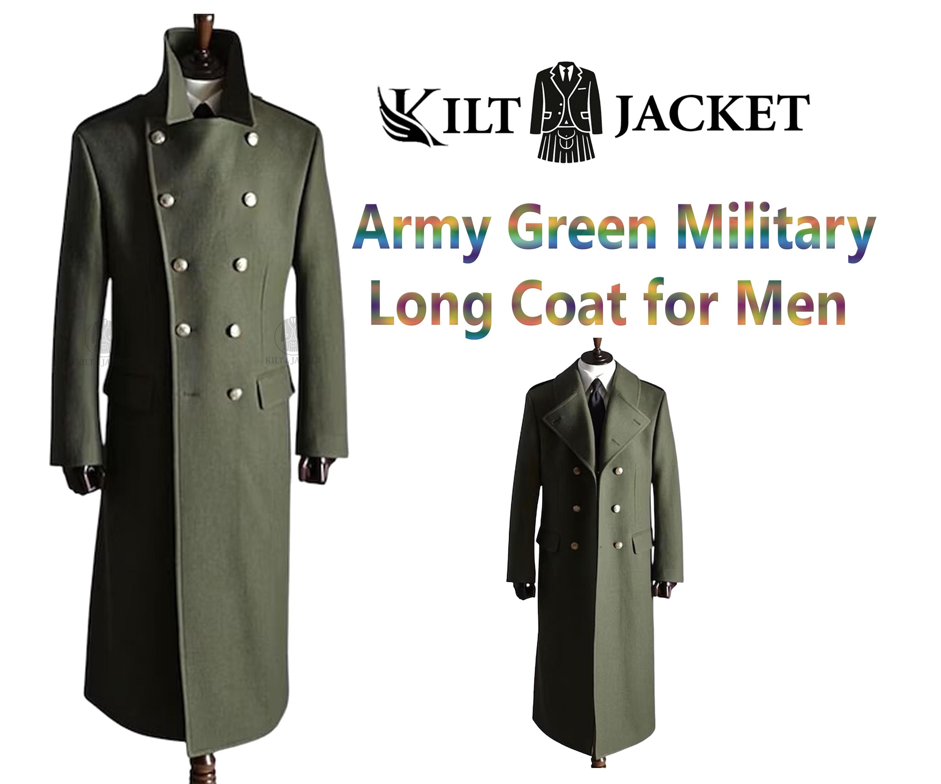 Men's Military Wool Coat | Army Green Long Overcoat | Winter Warm
