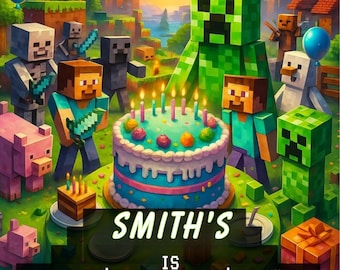 Pixel Block Birthday Invitation Template | Gamer Party Invite | Editable Canva Birthday Card | Video Game Theme Kids Invitation