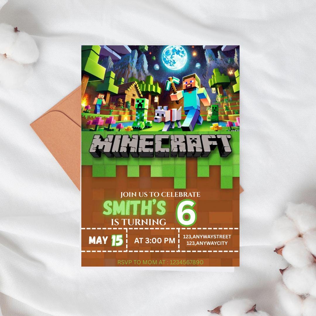 Gaming Birthday Invitation | Minecraft Birthday Invitation | Pixel ...
