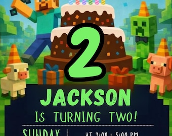 Pixel Block Birthday Invitation Template, Editable Canva Invite, Gamer Party Invitation, Kids Video Game Birthday CarD