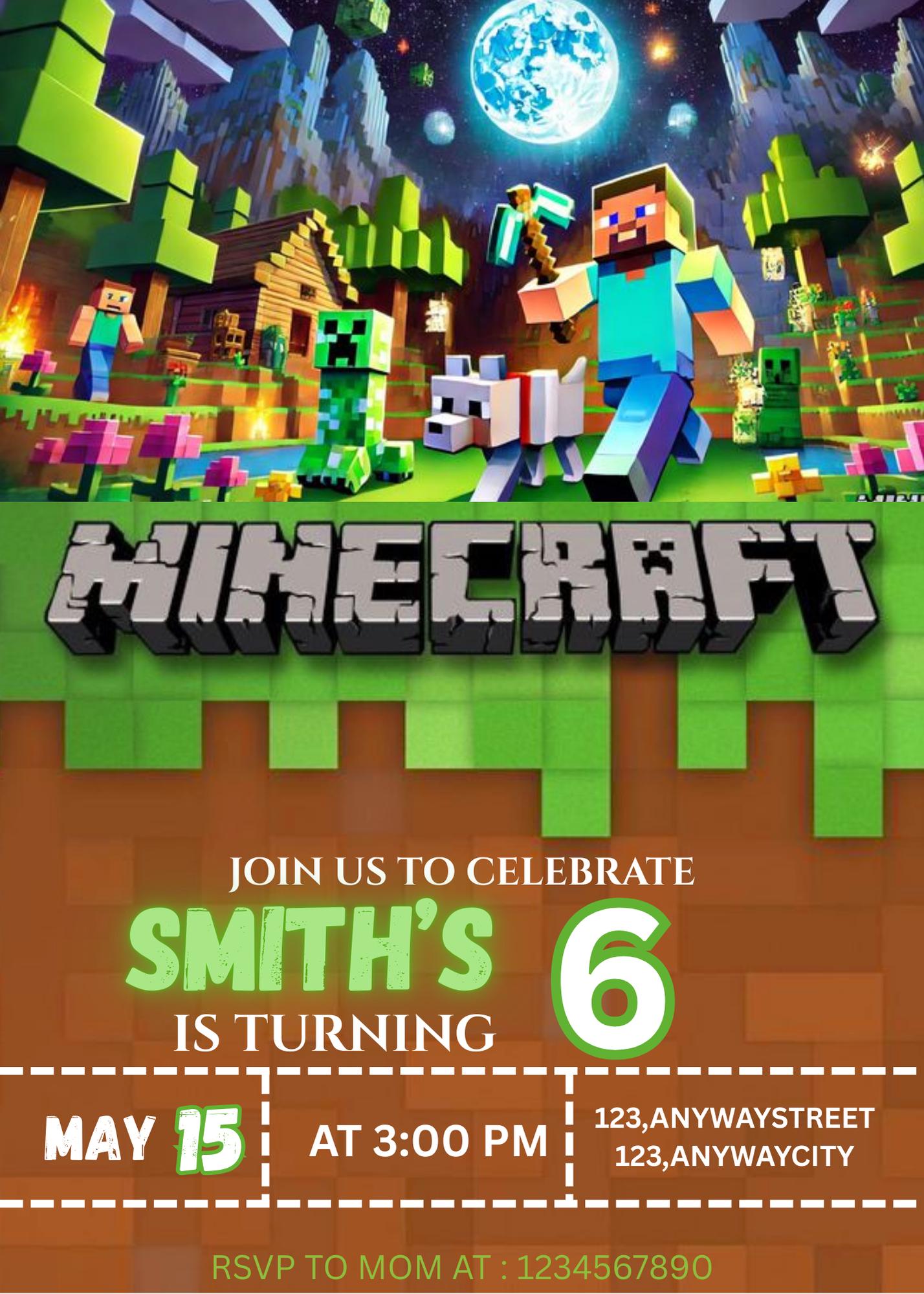 Gaming Birthday Invitation | Minecraft Birthday Invitation | Pixel ...