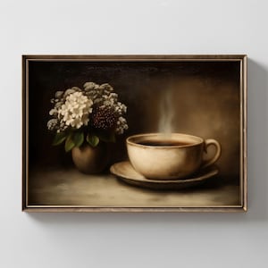 Floral Coffee Cup Print: Rustic Farmhouse Kitchen Wall Art (Digital Download)