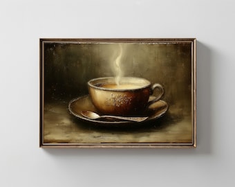 Vintage Kaffeebecher Print: Rustikales Bauernhaus Küche Wandbild (Digitaler Download)
