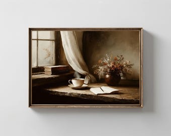 Cozy Cottage Coffee Nook Print: Vintage Rustic Still Life Wall Art (Digital Download)