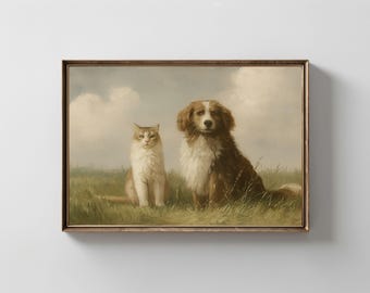 Cat and Dog Print: Vintage Pet Wall Art (Digital Download)