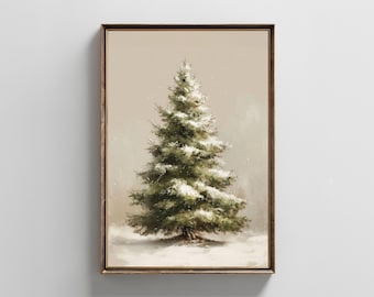 Snowy Christmas Tree Print: Vintage Winter Pine Wall Art (Digital Download)