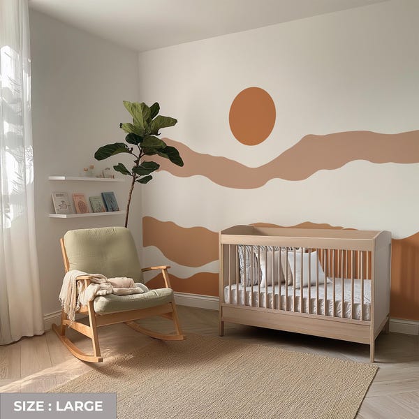 Boho Sunset Wall Decal: Terracotta Desert Mountain Mural