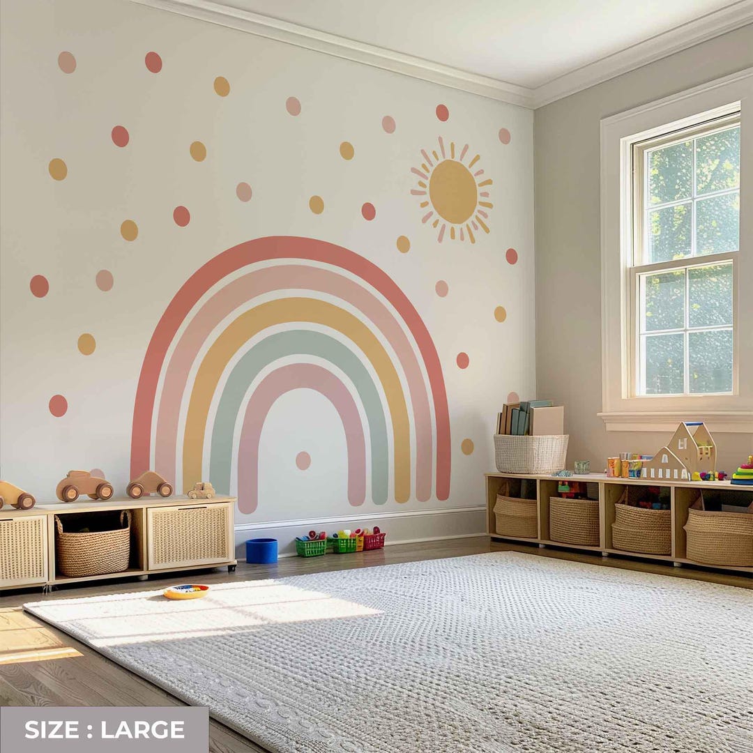 Pastel Rainbow Wall Decal: Boho Nursery Decor, Removable Vinyl Stickers ...