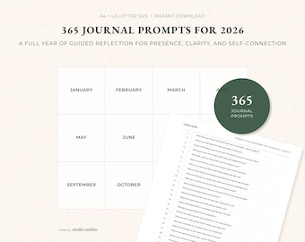 365 Journal Prompts 2026 | Year of Reflection & Self Discovery (A4 + US Letter)