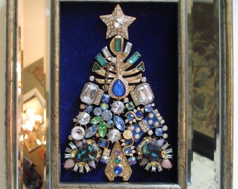jeweled framed jewelry art christmas tree vintage deco royal blue green gold fabulous - Royal Blue And Gold Christmas Decorations jeweled framed jewelry art christmas tree vintage deco royal blue green gold fabulous - Royal Blue And Gold Christmas Decorations
