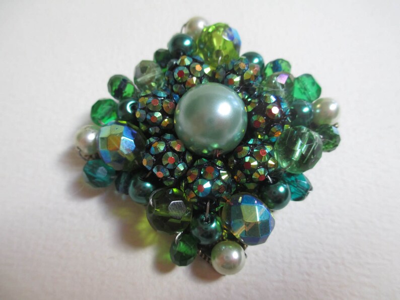 Statement Brooch Handmade Emerald Green Beaded Fabulous Etsy