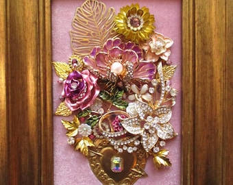 Jeweled umrahmt Schmuck Kunst Blumenstrauß Valentine Pink Gold detailliertes fabelhaftes Blumengeschenk